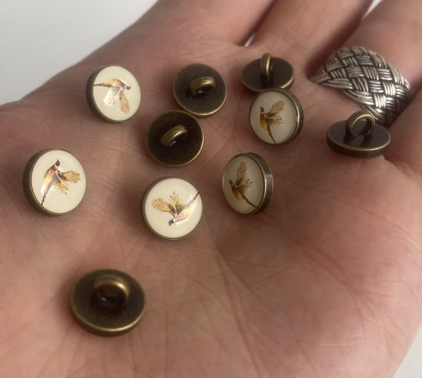 Sülün Resimli Damla Düğme 11mm 10 Adet ürün görseli 1