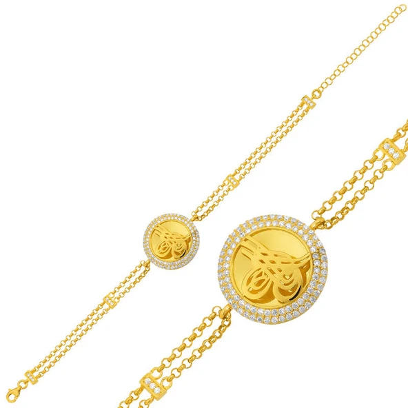 Gümüş Gold Tuğralı Bayan Bileklik SL1391 - Resim 4