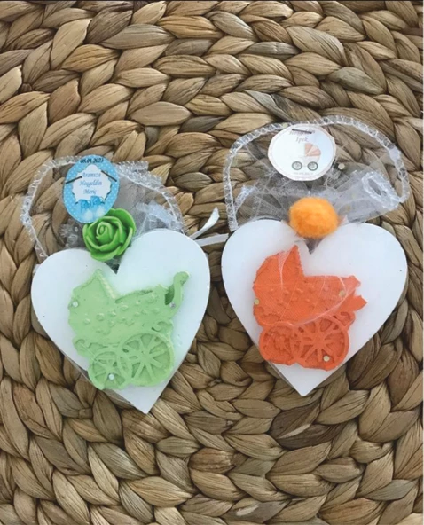 Kokulu Taş Kalp Bebek Arabası Magnet 25 Adet ürün görseli 1