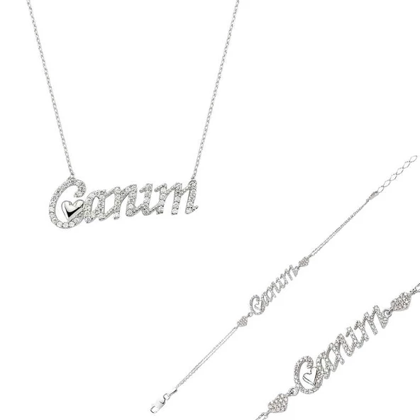 Gümüş Canım Yazılı Kalp Bayan Set SL1308 ürün görseli 1