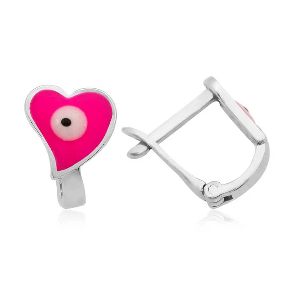 Gümüş Pembe Kalp Çocuk Küpesi SL1349 ürün görseli 1