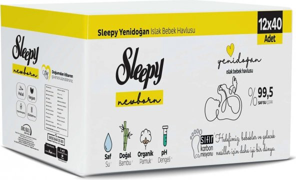 Sleepy Natural Yenidoğan Islak Pamuklu Havlu 12X40 (480 Yaprak) ürün görseli 1