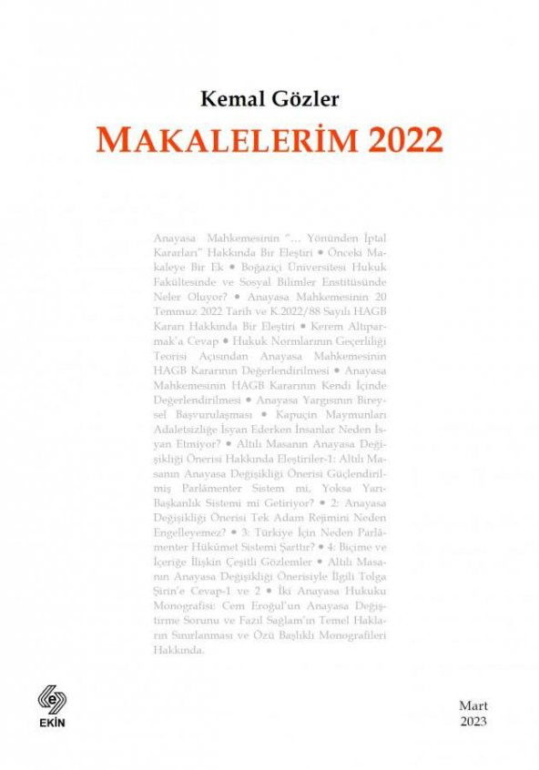 Makalelerim 2022 Kemal Gözler ürün görseli 1
