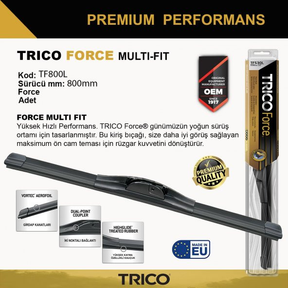 Trico FORCE MULTIFIT Tek Silecek 800mm TF800L ürün görseli 1