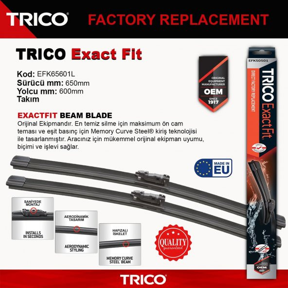 Trico EXACTFIT Takim Silecek Seti 650/600mm EFK65601L ürün görseli 1