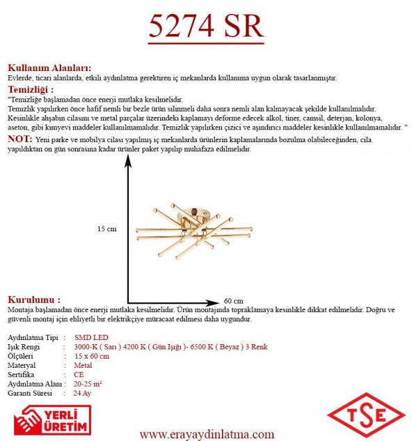 Eray Aydınlatma 5274 Sarı Led Avize - Resim 3