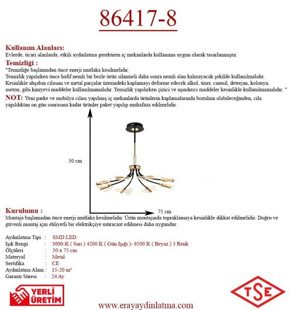 Eray Aydınlatma 86417-8 Sarı Led Avize - Resim 3