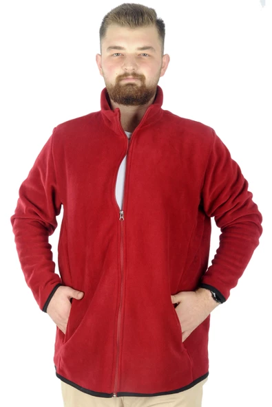 Mode XL Büyük Beden Erkek Fermuarlı Polar Hırka Dik Yaka 22550 Bordo ürün görseli 1