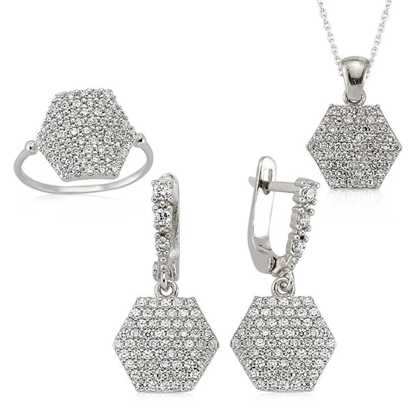 Gümüş Altıgen Bayan Set SL2293 - Resim 2