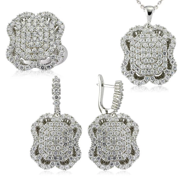 Gümüş Beyaz Taşlı Bayan Set  SL2305 - Resim 2