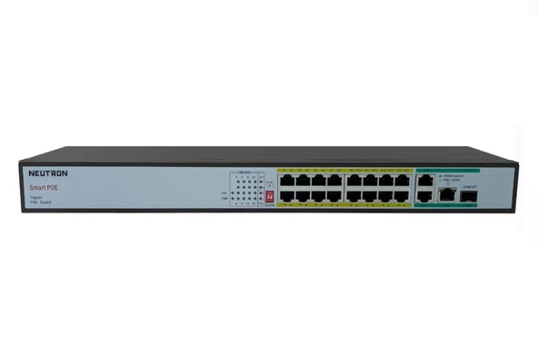 Neutron NT-PS16-260 16 Port Poe 3 port GB Uplink 1 Port GB SFP 250 Metre 260W Poe Switch ürün görseli 1