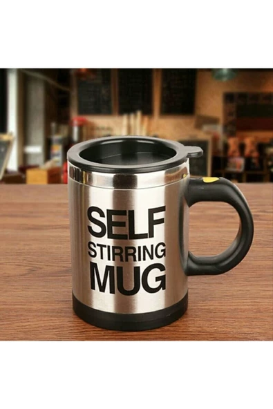 Kendi Kendini Karıştıran Mikser Kupa Termos Bardak; Self Stirring Mug - Siyah ürün görseli 1