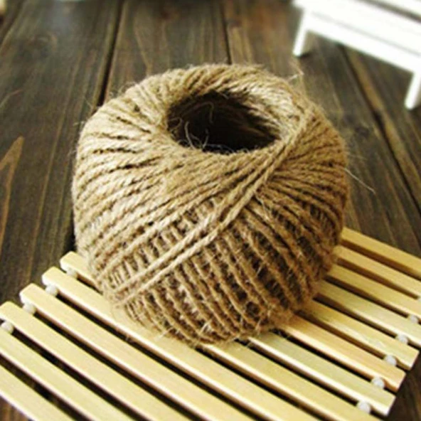 Naturel Doğal Jüt İp Hasır İp Süsleme İpi 100 gr-100 metre (2mm Kalınlık) (10 Adet) ürün görseli 1