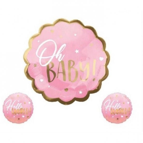 Hello Baby Pembe 3 lü Folyo Balon ürün görseli 1