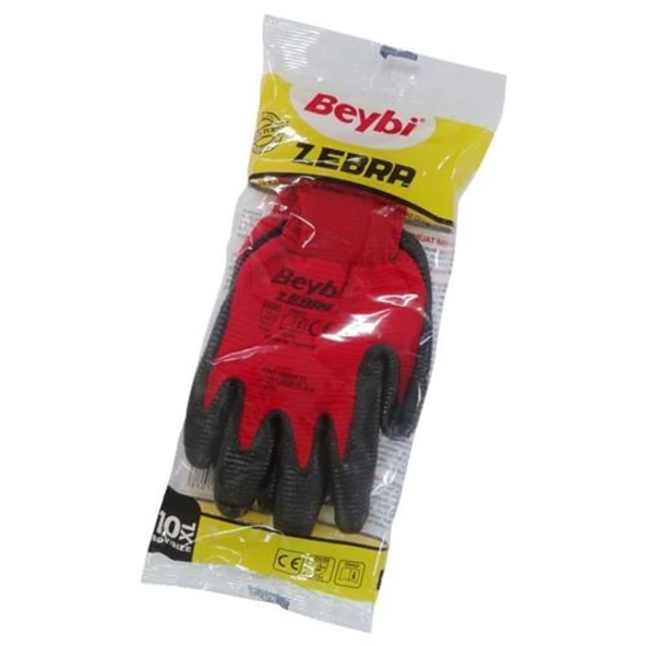 Beybi Zebra Nitril Kaplama Örme Eldiven Kırmızı İşçi Eldiveni (15 Çift) - Resim 5