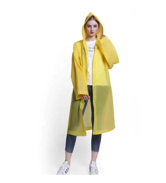 Sarı Kadın Erkek Yağmurluk Kapüşonlu Çıtçıtlı Eva Unisex Pratik Kapşonlu Yağmurluk XL Büyük Beden ürün görseli 1