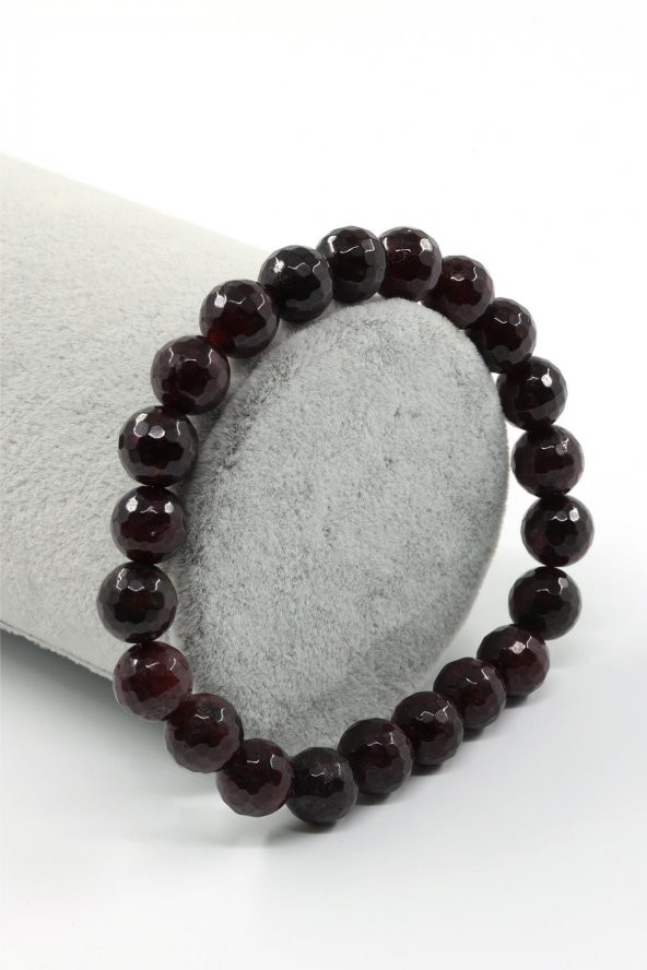 Granat-Lal Doğal Taş Bileklik 8 mm Fasetli Küre Kesim ürün görseli 1