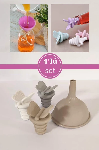 Flosoft 3 Adet Silikon Yağdanlık Şişe Tıpası ve 1 Adet Mini Huni, Pratik Yağdanlık 4’lü Set ürün görseli 1
