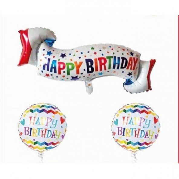 3 lü Happy Bırthday Yazılı Folyo Balon ürün görseli 1