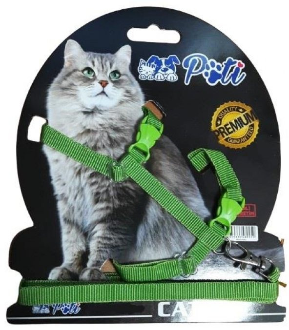 Pati Yavru Köpek ve Kedi Gezdirme Takım Tasması (Ayarlanabilir) Düz Yeşil ürün görseli 1