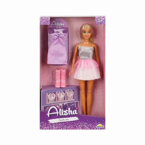 01423 SUN-RST-SIS-MNK- Alisha Gece Elbiseli Bebek Seti 29cm - Sunman ürün görseli 1