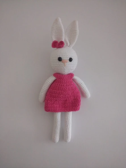 Pembe Elbiseli Tavşan Amigurumi Organik Oyuncak ürün görseli 1