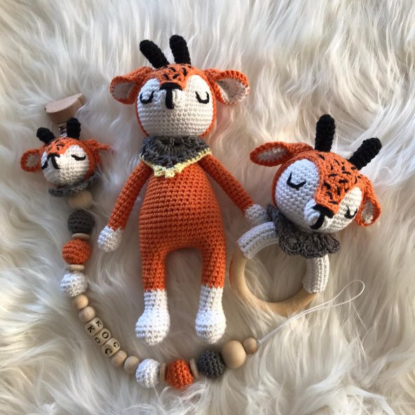Şık Geyik Takımı Yeni Doğan Seti Amigurumi Organik Oyuncak ürün görseli 1