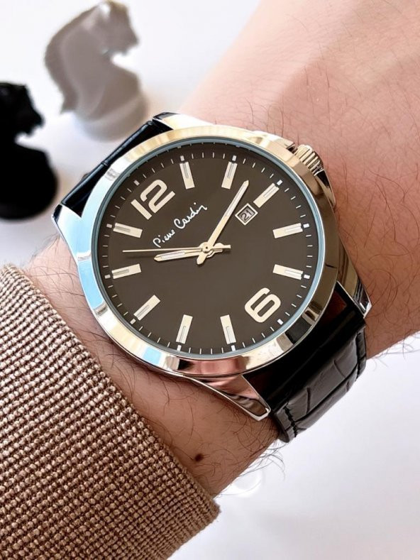 800411F08SY Pierre Cardin Deri Kordon Erkek Kol Saati 30 Mt Su Gecirmez + Kaplan Gözü Bileklik ürün görseli 1