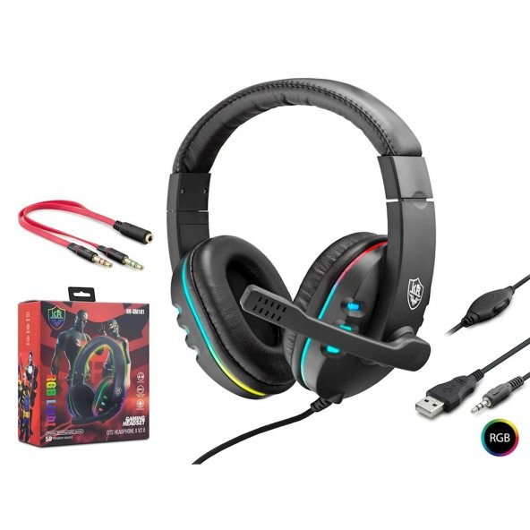 KR-GM101 Mikrofonlu RGB İşikli Oyuncu Kulaklığı ürün görseli 1