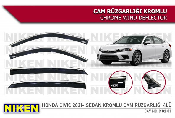 HONDA CİVİC 2021 2022 2023 2024 ARACA ÖZEL KROMLU CAM RÜZGARLIĞI NİKEN ürün görseli 1