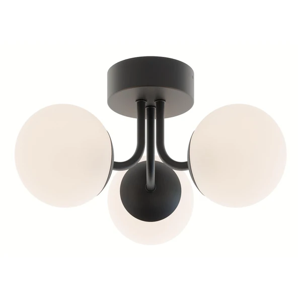 Rsylight Metal Modern Siyah Tavan Plofyoner 3 Lü Opal Camlı Avize ürün görseli 1
