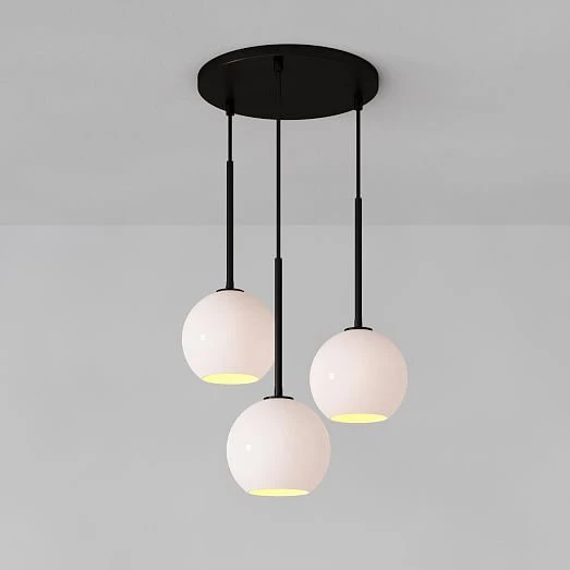 Rsylight Metal Modern Siyah Yuvarlak 3 Lü Opal Camlı Avize ürün görseli 1