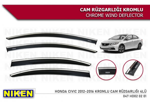HONDA CİVİC 2012 2013 2014 2015 2016 KROMLU CAM RÜZGARLIĞI NİKEN ürün görseli 1