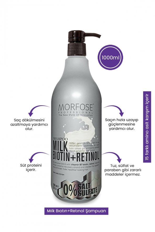 morfose Sülfatsız Milk Biotin Retinol Içerikli Tuzsuz Şampuan 1000 ml ürün görseli 1