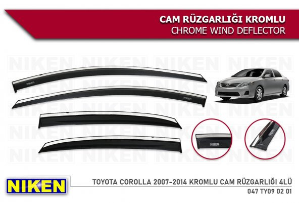 TOYOTA COROLLA 2007 2008 2009 2010 2011 2012 2013 KROMLU CAM RÜZGARLIĞI ürün görseli 1