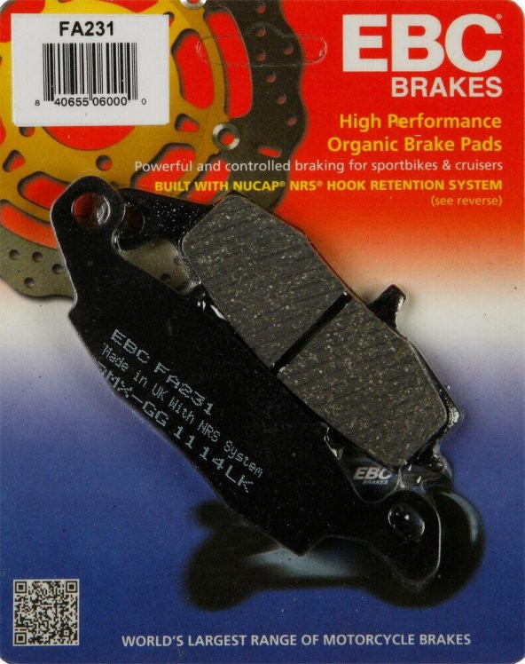 Ebc Fa231 2003-2008 Kawasaki VN 1600 Uyumlu Ön Fren Balatası (Sağ) Organik Balata ürün görseli 1