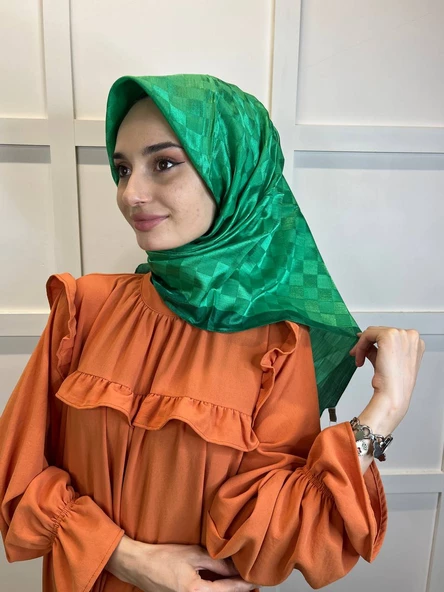 Hint İpek Dama Desenli Monogram Eşarp 00677  BENETTON - Resim 3