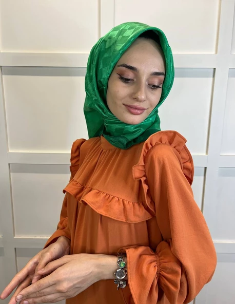 Hint İpek Dama Desenli Monogram Eşarp 00677  BENETTON - Resim 2