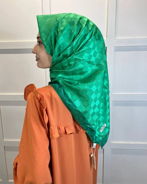 Hint İpek Dama Desenli Monogram Eşarp 00677  BENETTON - Resim 4