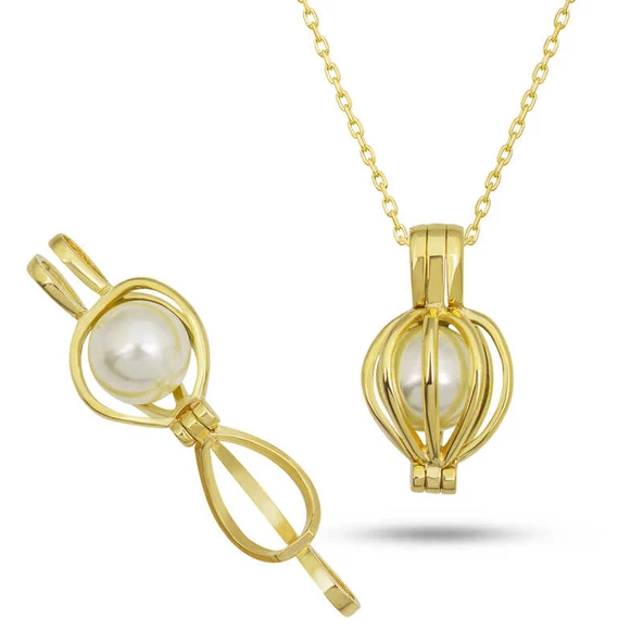 Gümüş Gold Beyaz İncili Kadın Kolye SL5445 ürün görseli 1