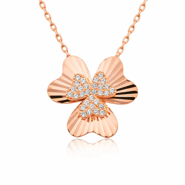 Gümüş Rose Kalp Yonca Bayan Kolye  SL3444 - Resim 3
