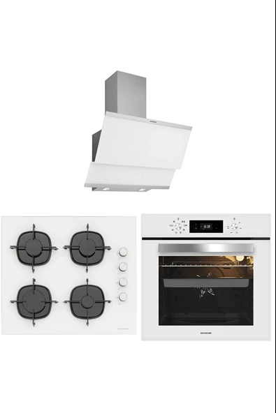 Silverline Beyaz Cam Ankastre Set (3420 Classy Davlumbaz - Cs5335w01 Ocak - Bo65e4w01 Fırın ürün görseli 1