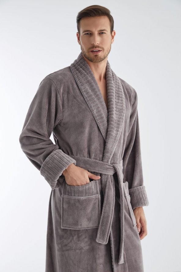 Yaka Fitilli Bambu Cotton Erkek Bornozu ürün görseli 1