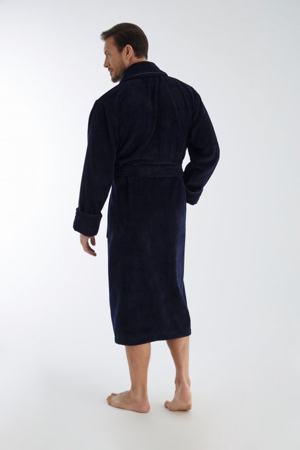 Yaka Fitilli Bambu Cotton Erkek Bornozu - Resim 5