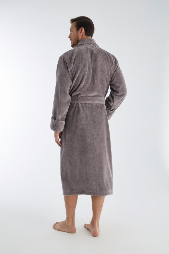 Yaka Fitilli Bambu Cotton Erkek Bornozu - Resim 8