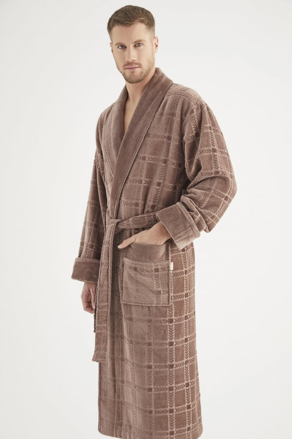 Jakarlı %100 Cotton Erkek Bornozu - Resim 3