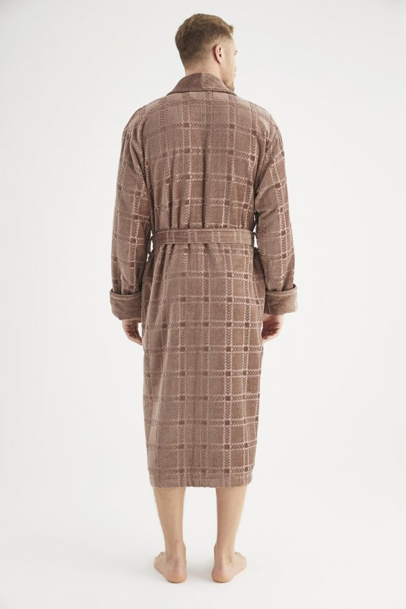 Jakarlı %100 Cotton Erkek Bornozu - Resim 5