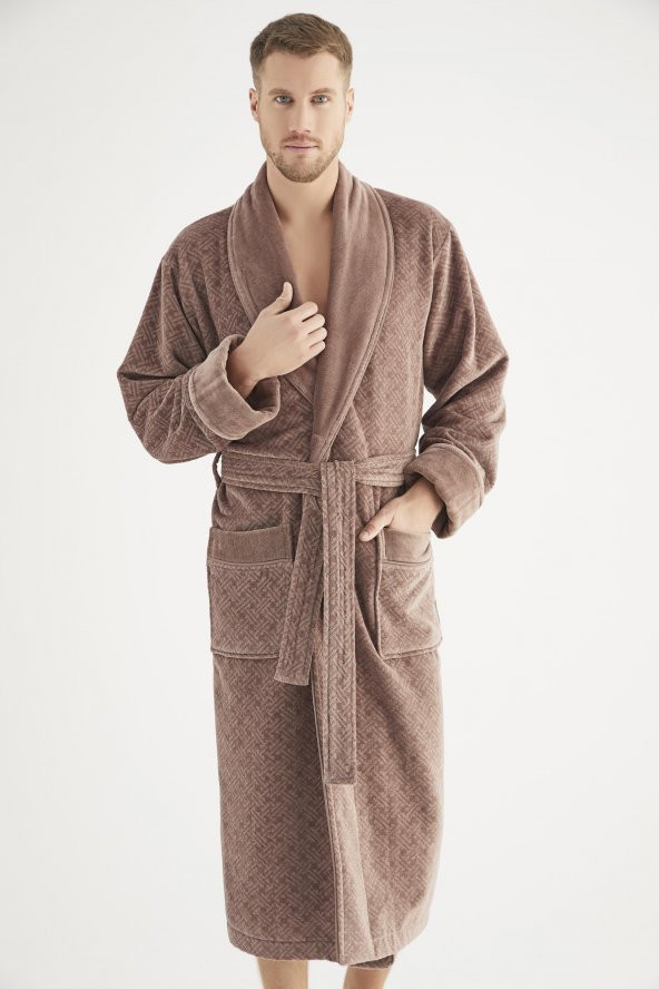 Jakarlı %100 Cotton Erkek Bornozu - Resim 2