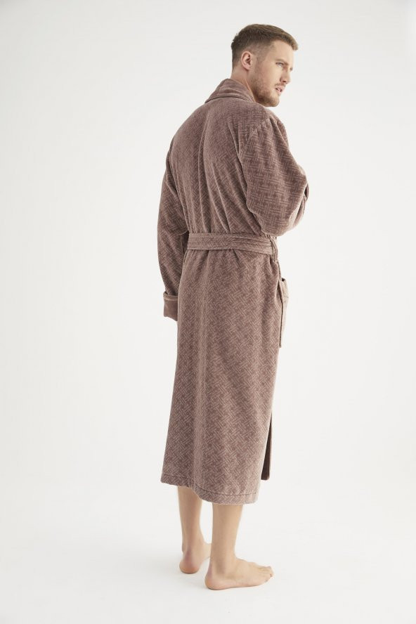 Jakarlı %100 Cotton Erkek Bornozu - Resim 5