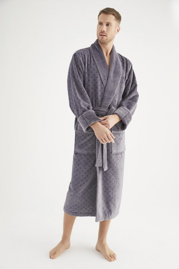 Jakarlı %100 Cotton Erkek Bornozu - Resim 6
